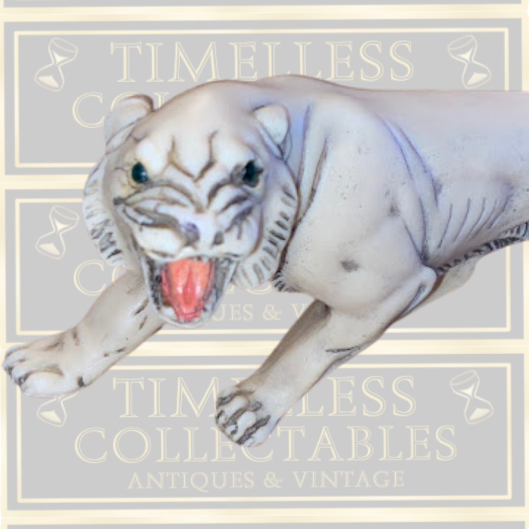Vintage Hand-Carved Solid Bone Prowling White Tiger