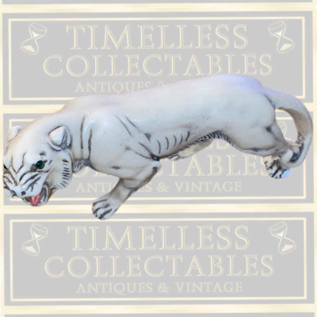 Vintage Hand-Carved Solid Bone Prowling White Tiger