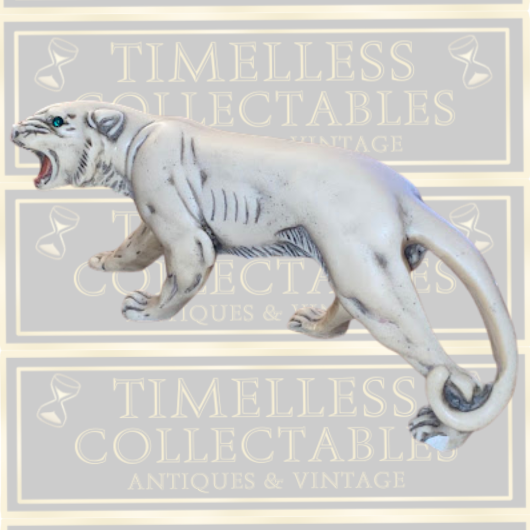 Vintage Hand-Carved Solid Bone Prowling White Tiger