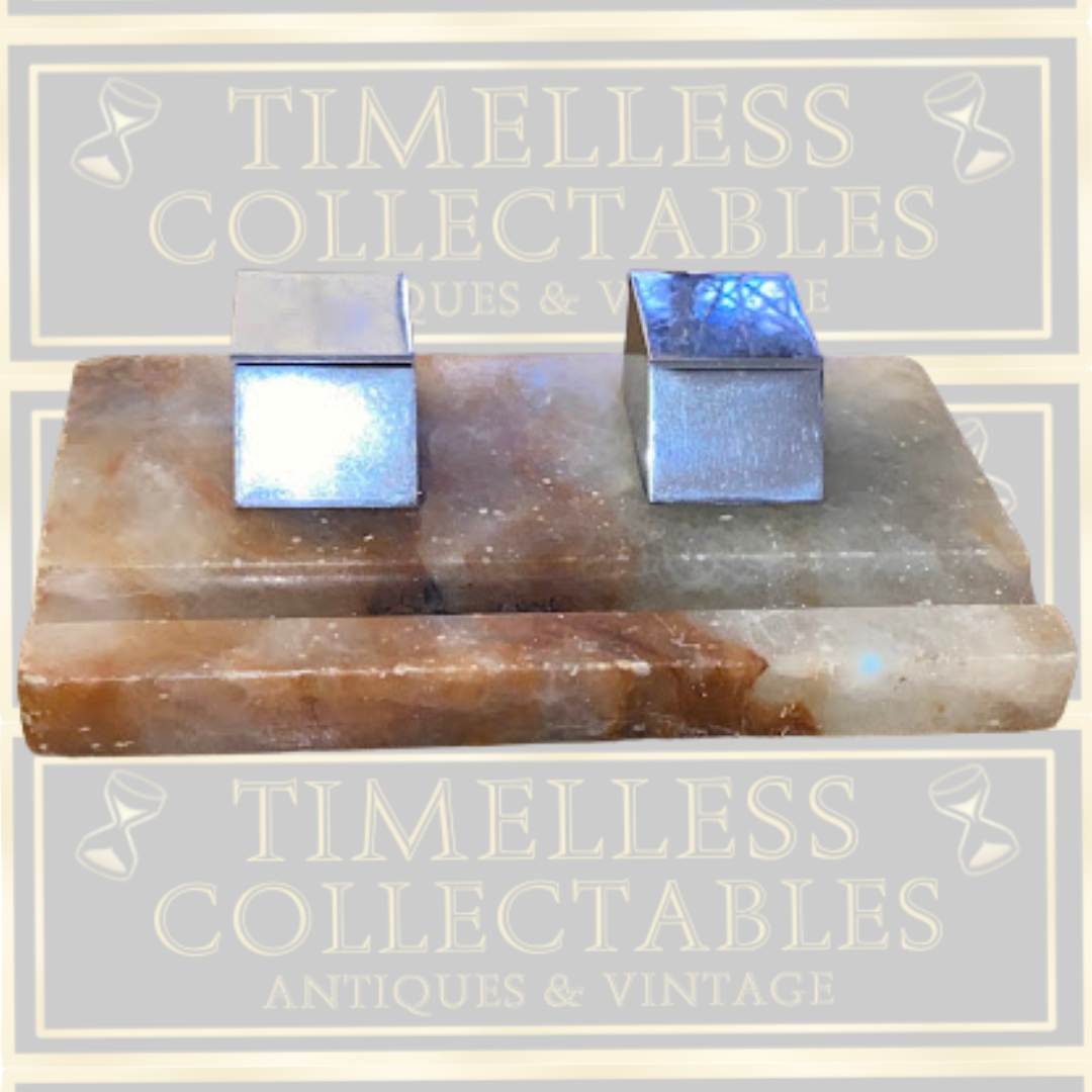 Art Deco 1930s Onyx Pen Rest With Double Inkwells Original Liners