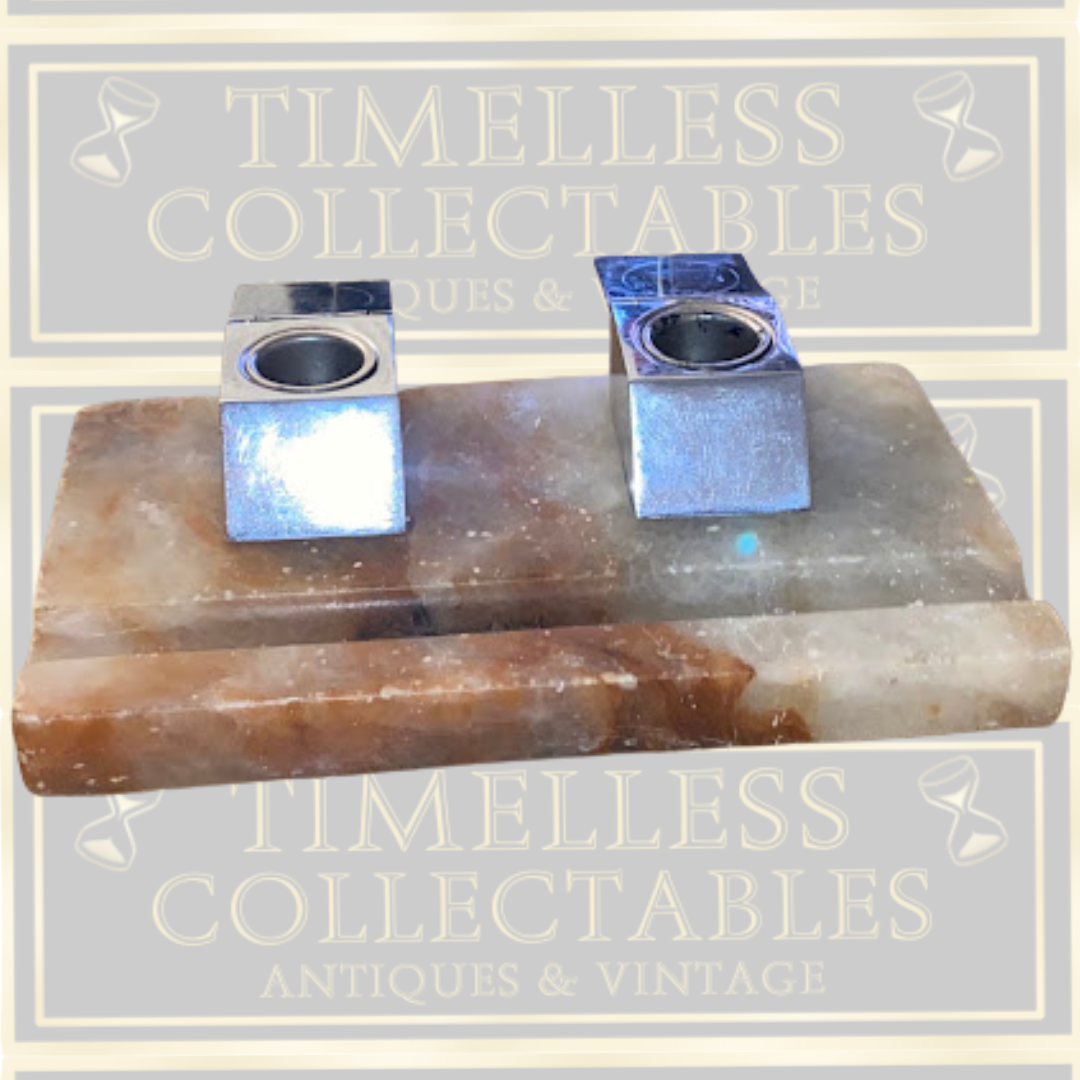 Art Deco 1930s Onyx Pen Rest With Double Inkwells Original Liners