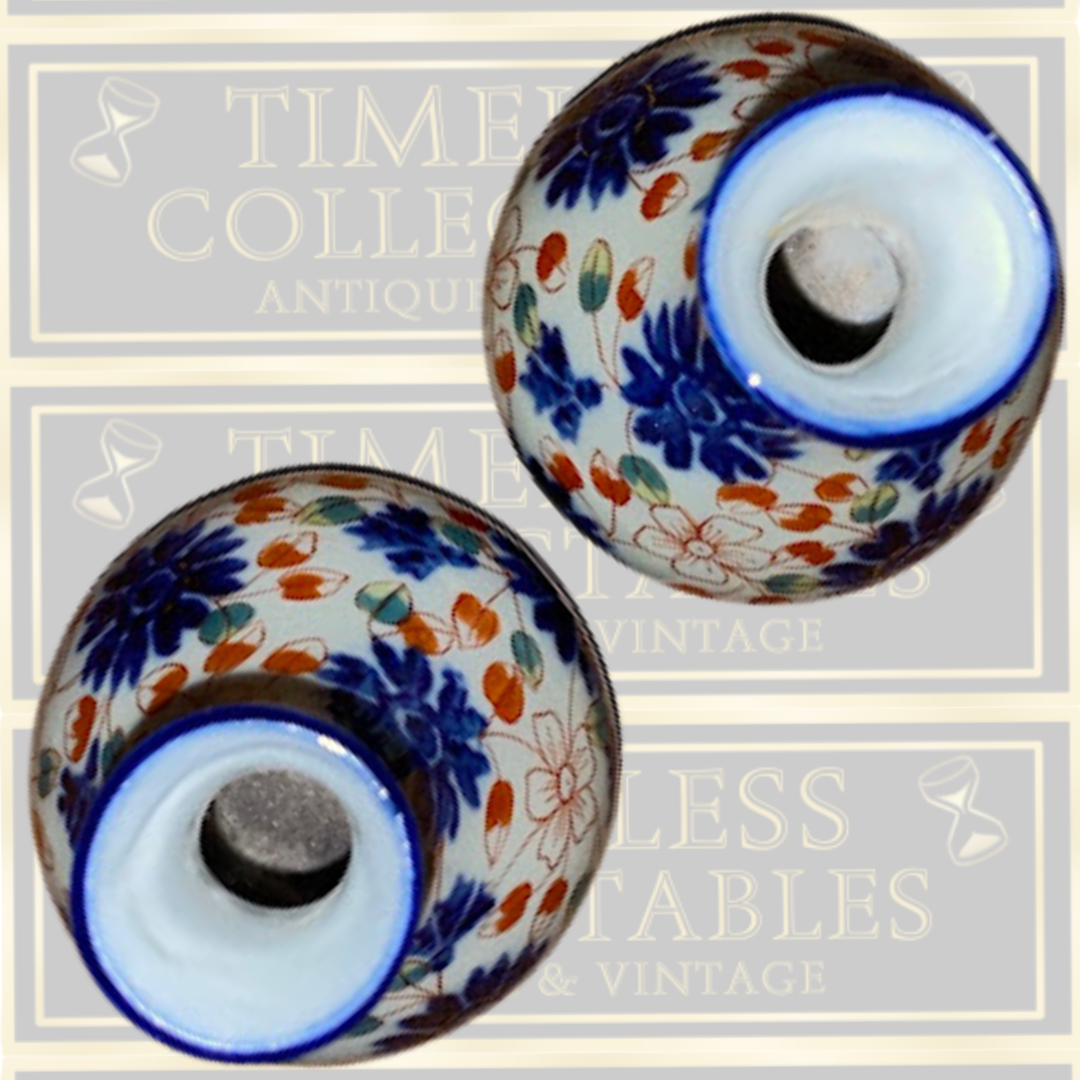 Antique Pair Bulbous Bottle Ceramic Imari-style Vases