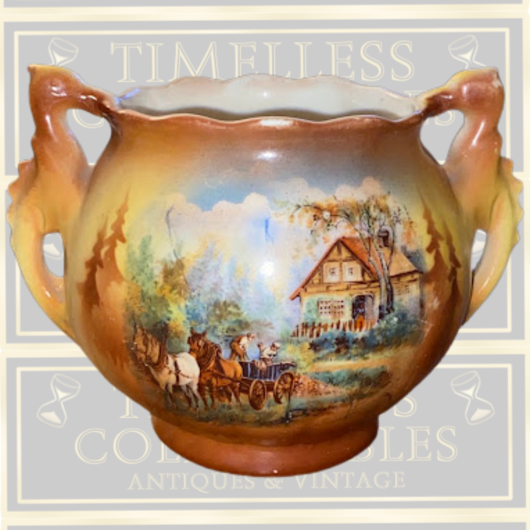 Antique Twin-Handled Porcelain Czechoslovak Planter Pot