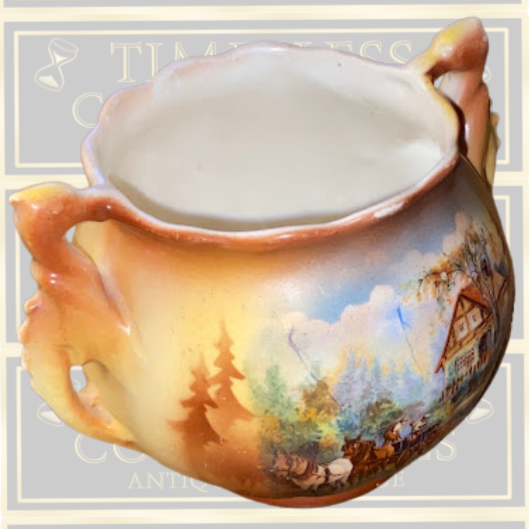 Antique Twin-Handled Porcelain Czechoslovak Planter Pot