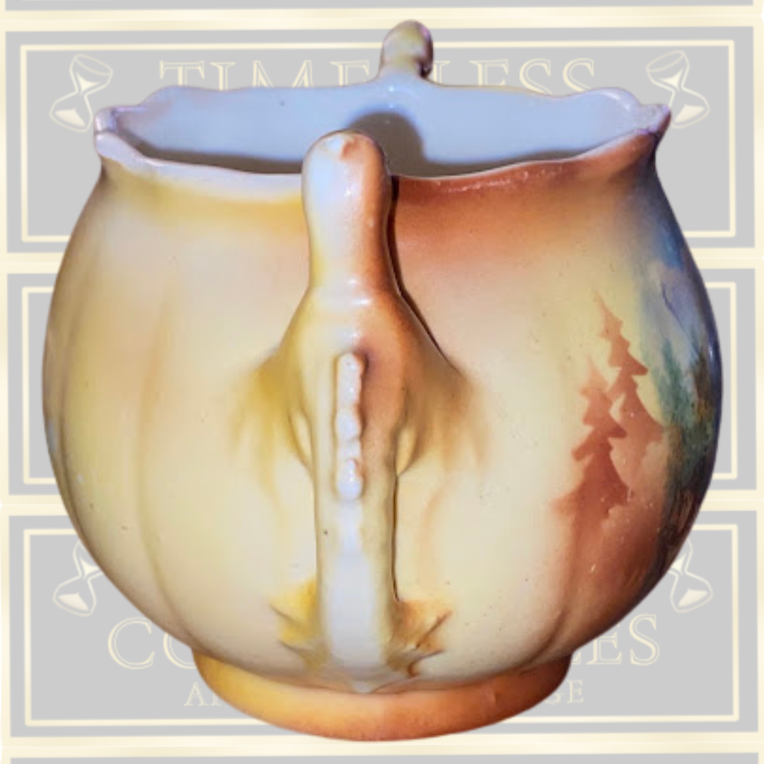 Antique Twin-Handled Porcelain Czechoslovak Planter Pot
