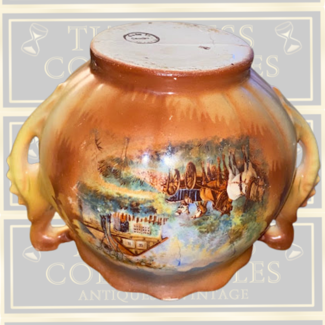 Antique Twin-Handled Porcelain Czechoslovak Planter Pot