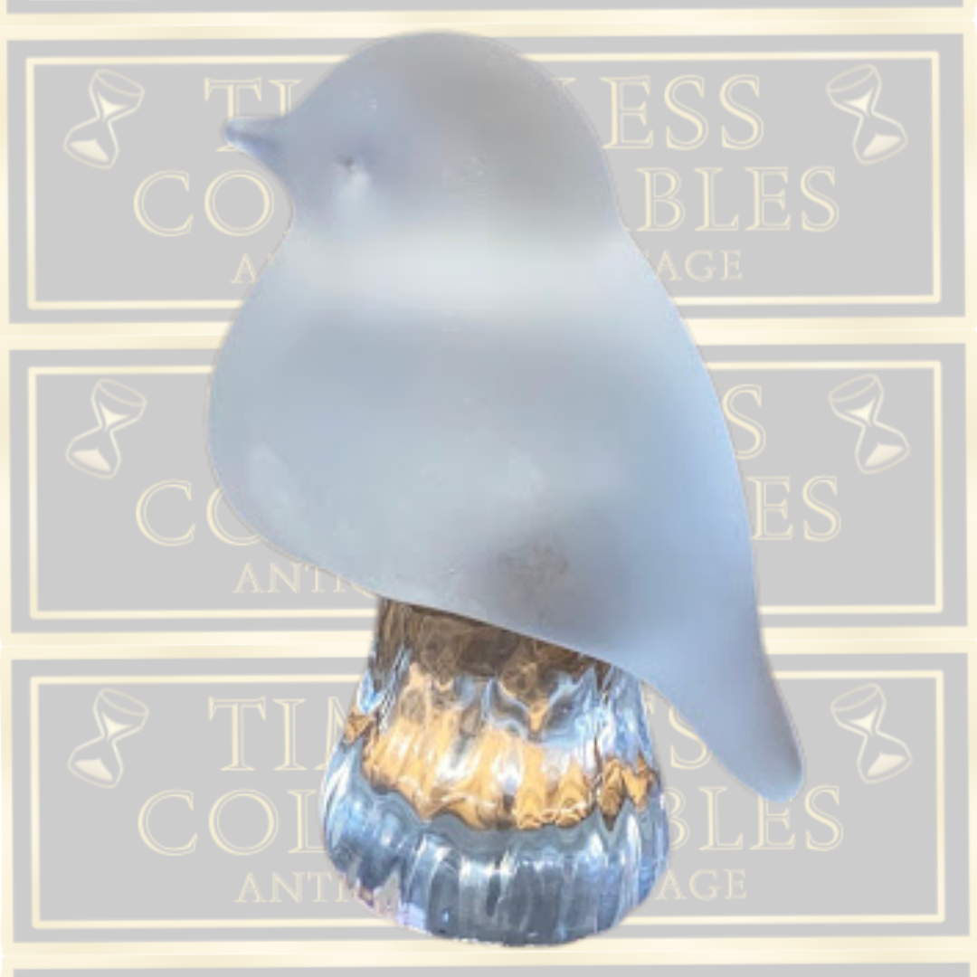 Vintage Reijmyre Glasbruk Kristail Sweden Satin & Clear Glass Bird