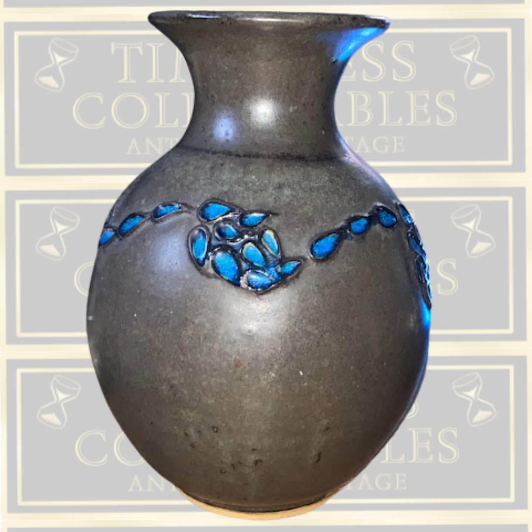 Vintage Studio Pottery Stoneware Vibrant Blue Enamel Vase