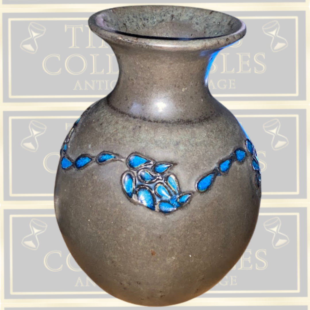 Vintage Studio Pottery Stoneware Vibrant Blue Enamel Vase
