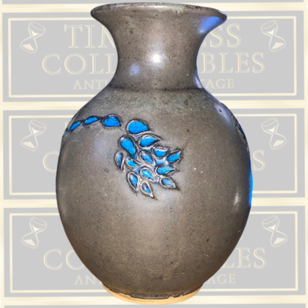 Vintage Studio Pottery Stoneware Vibrant Blue Enamel Vase
