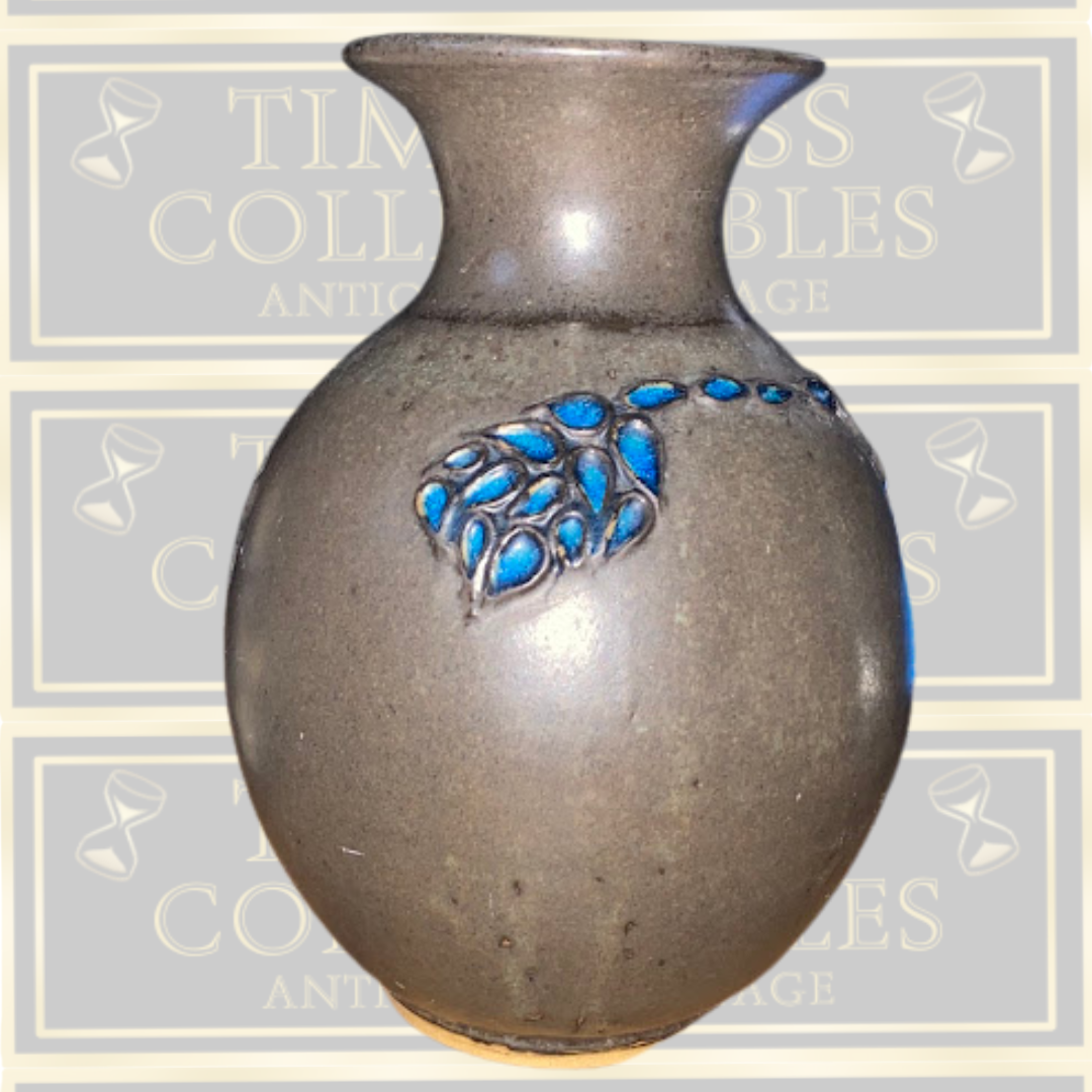 Vintage Studio Pottery Stoneware Vibrant Blue Enamel Vase