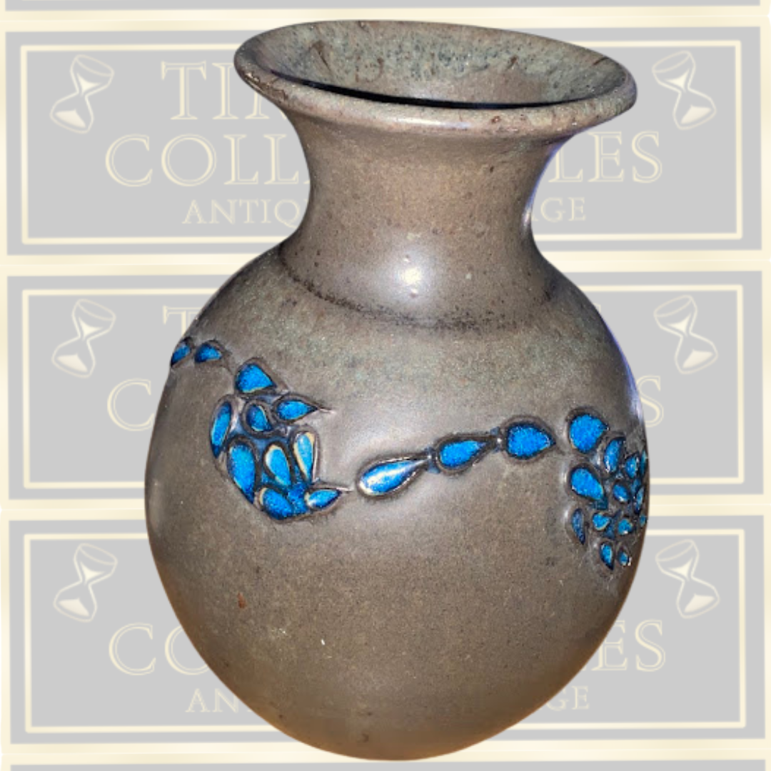 Vintage Studio Pottery Stoneware Vibrant Blue Enamel Vase