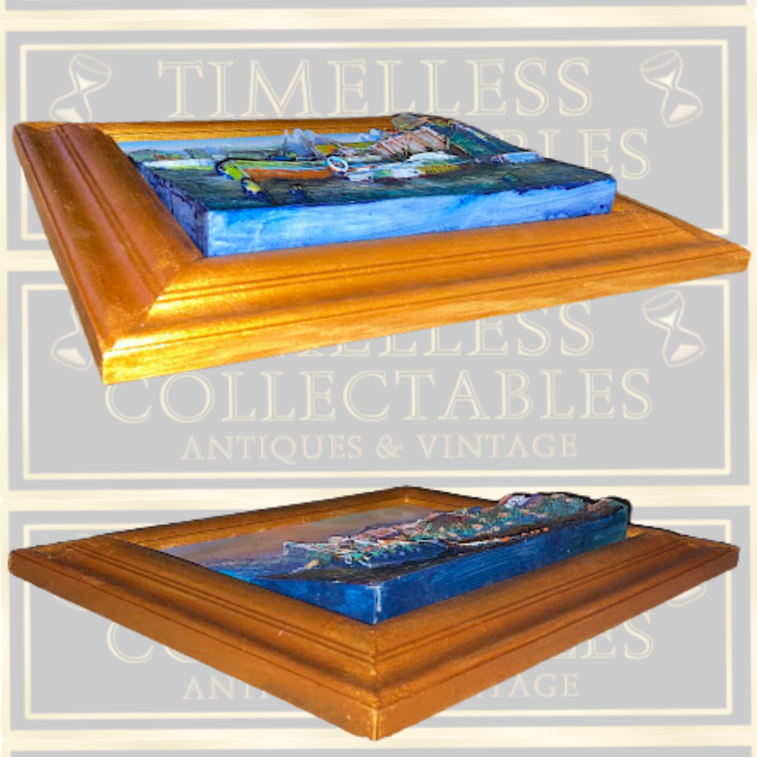 Vintage Mediterranean Harbor Relief Art Plaques