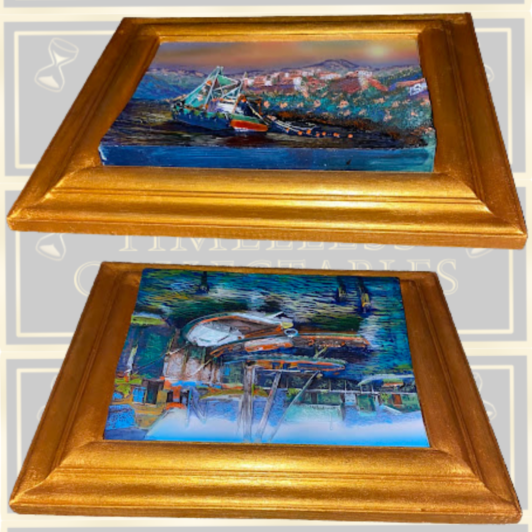 Vintage Mediterranean Harbor Relief Art Plaques