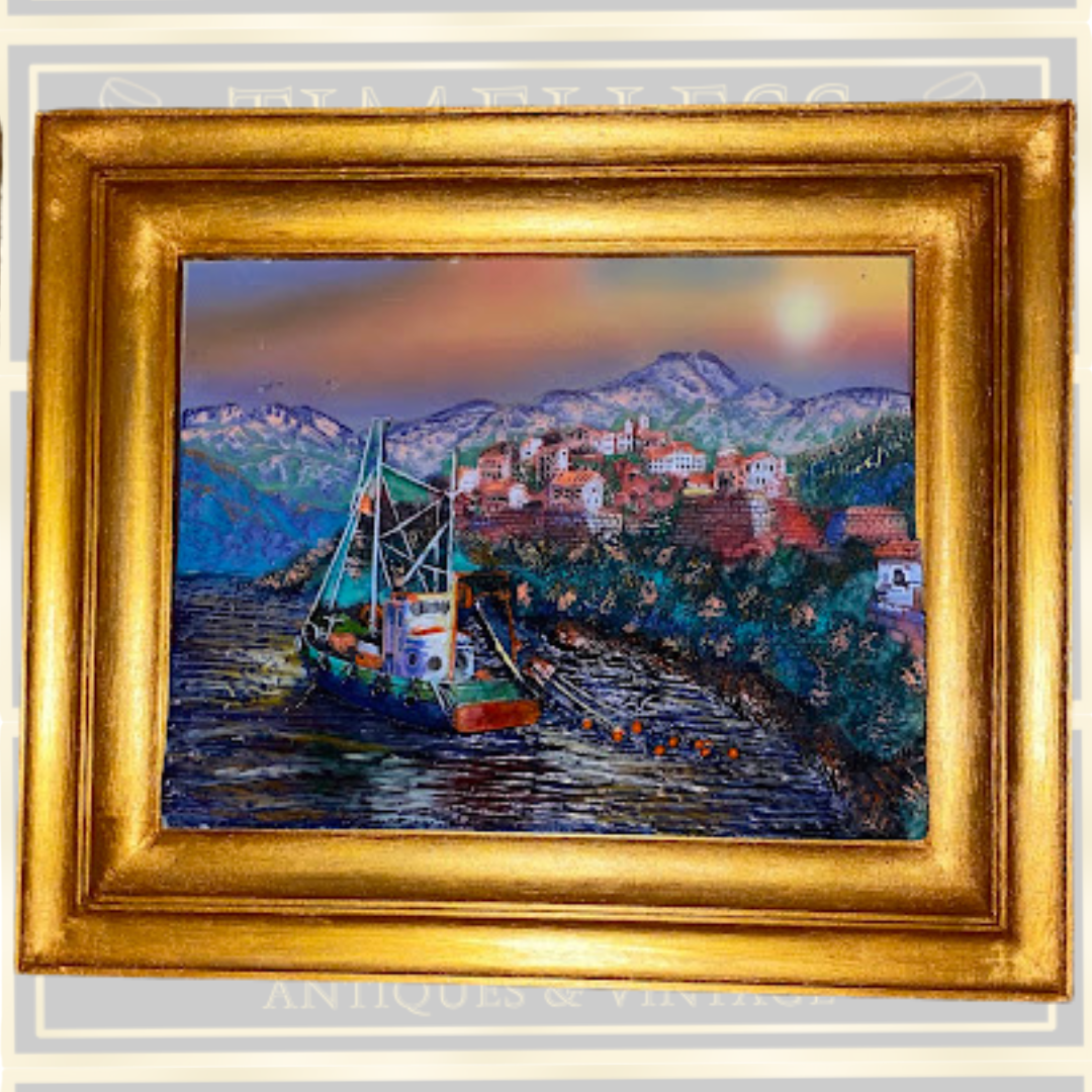 Vintage Mediterranean Harbor Relief Art Plaques
