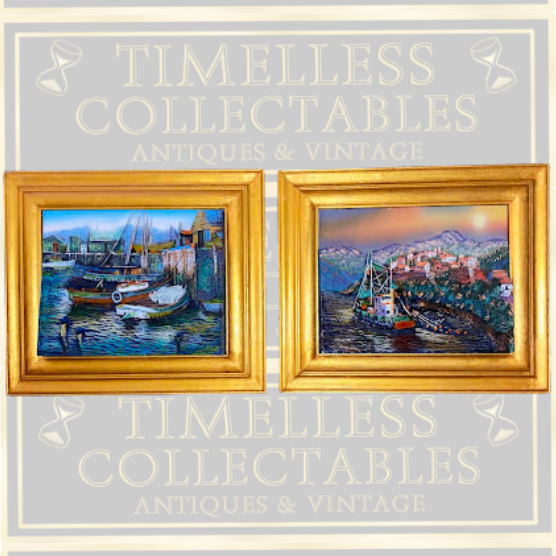 Vintage Mediterranean Harbor Relief Art Plaques