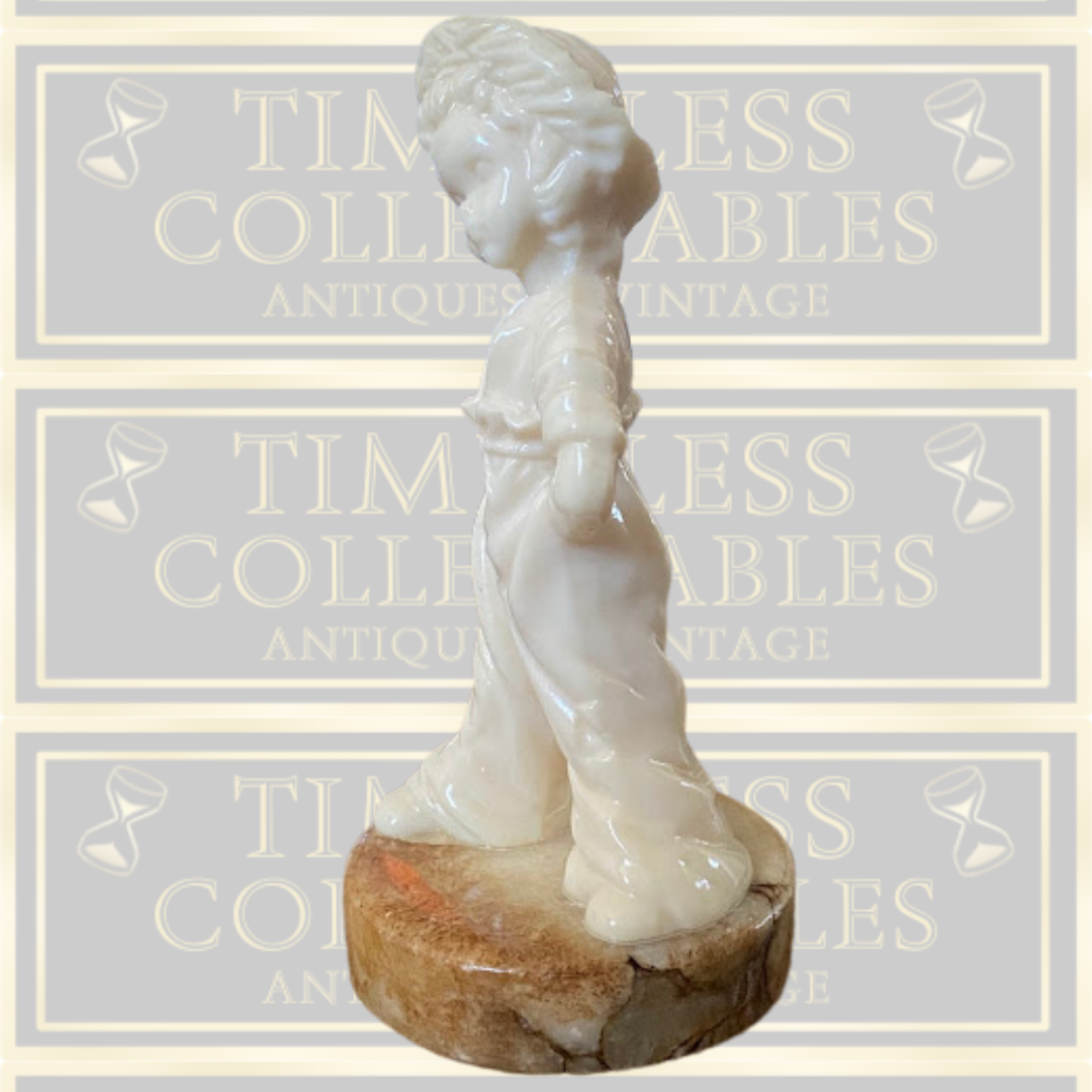 Antique Alabaster Boy Figure Marble Base