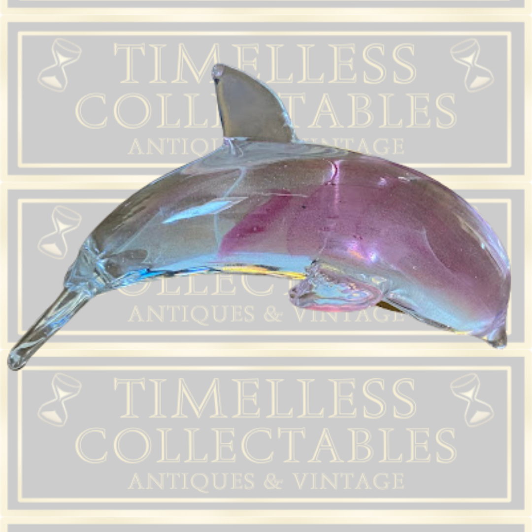 Dynasty Gallery UV Art Glass Pink/White Dolphin Paper Weight
