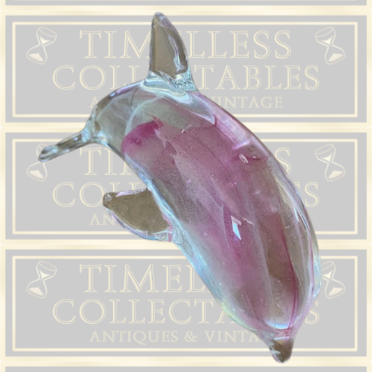 Dynasty Gallery UV Art Glass Pink/White Dolphin Paper Weight
