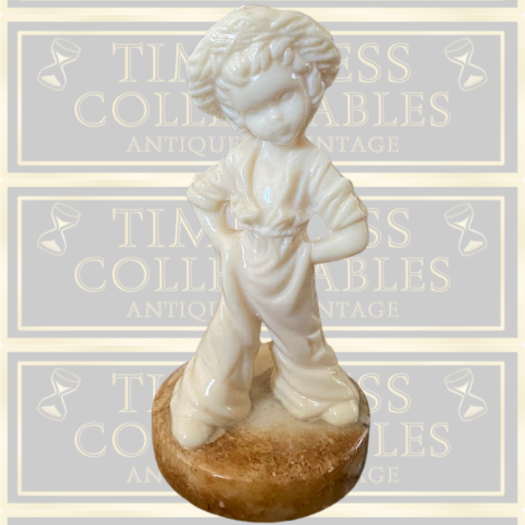 Antique Alabaster Boy Figure Marble Base