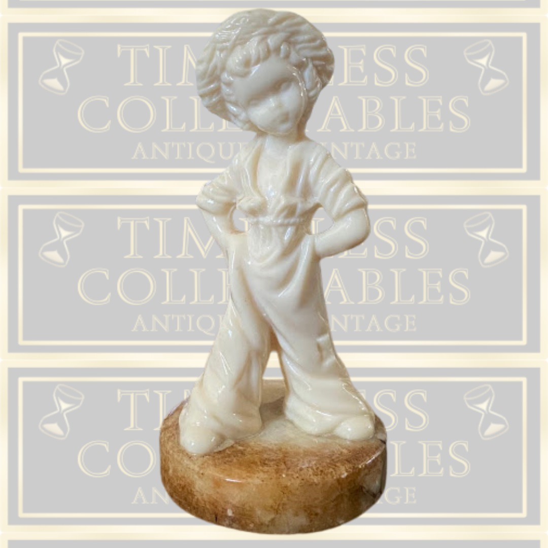 Antique Alabaster Boy Figure Marble Base