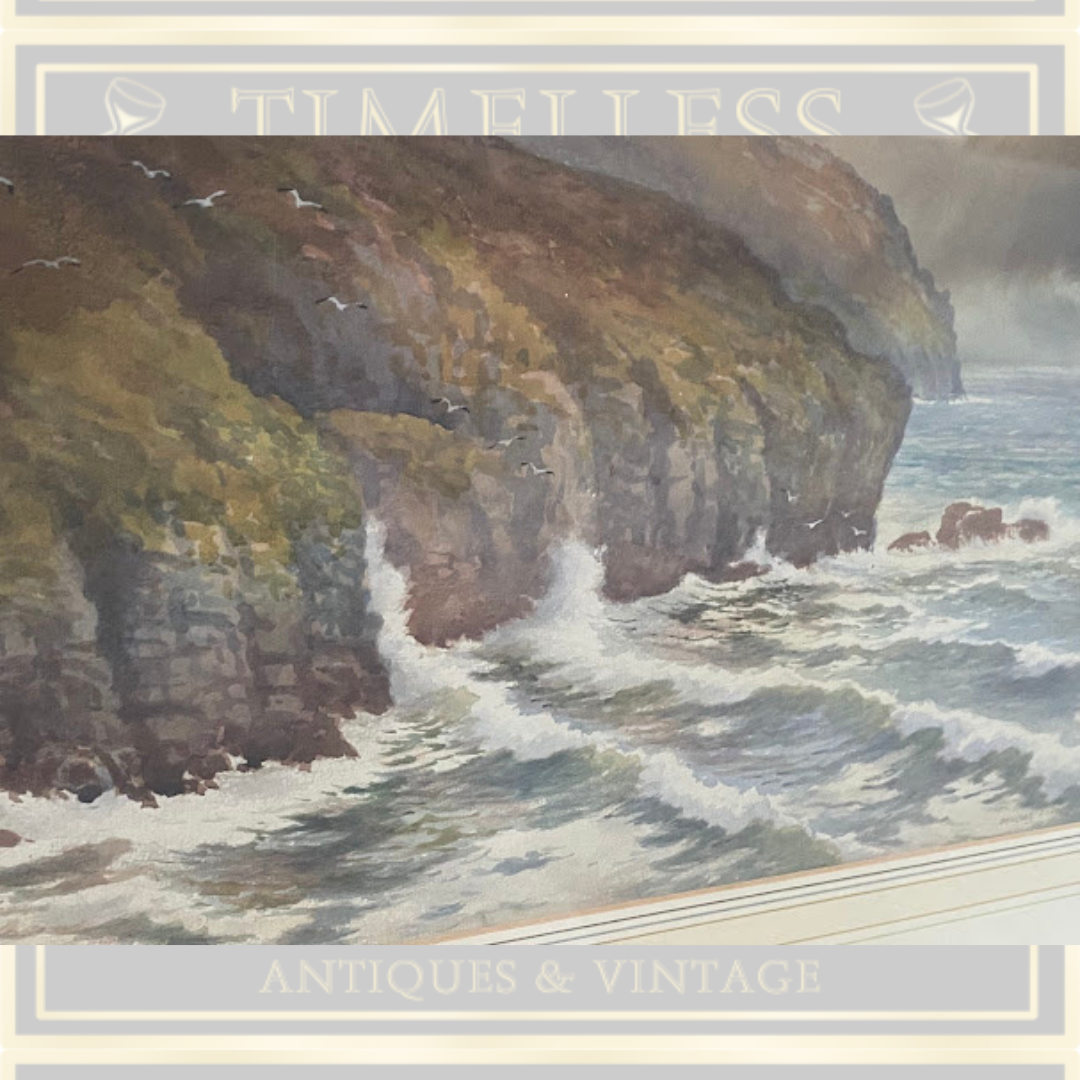 Antique Douglas Pinder Original Framed Coastal Scene Painting