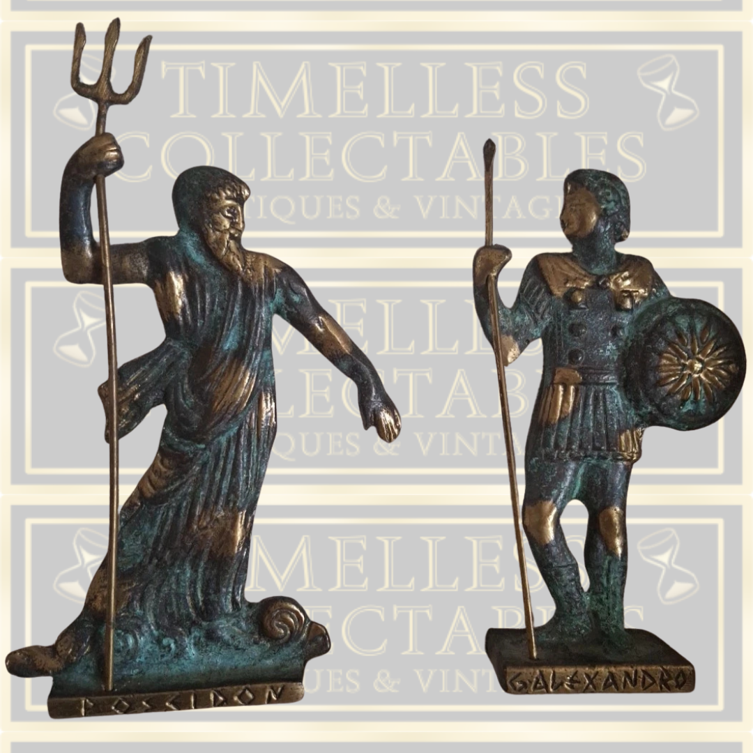 Pair Bronze Greek Gods, Poseidon, Alexander the Great