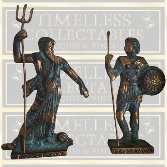 Pair Bronze Greek Gods, Poseidon, Alexander the Great