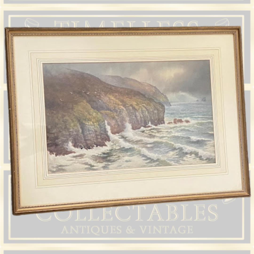 Antique Douglas Pinder Original Framed Coastal Scene Painting