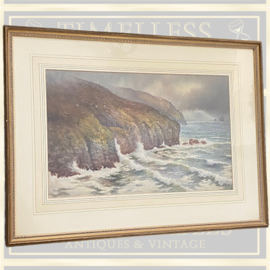 Antique Douglas Pinder Original Framed Coastal Scene Painting