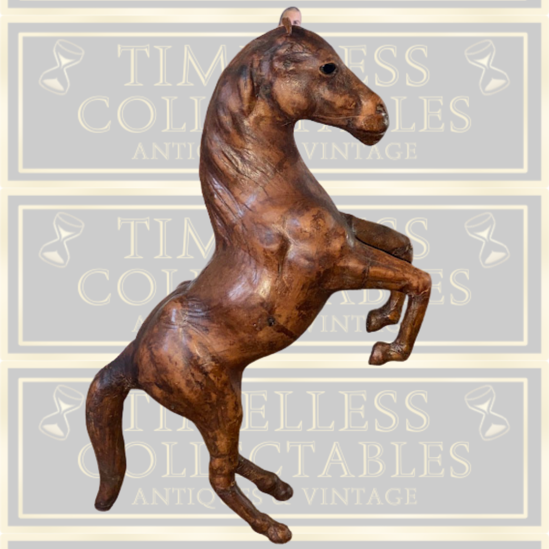 Vintage Handmade Large Leather Rearing Horse