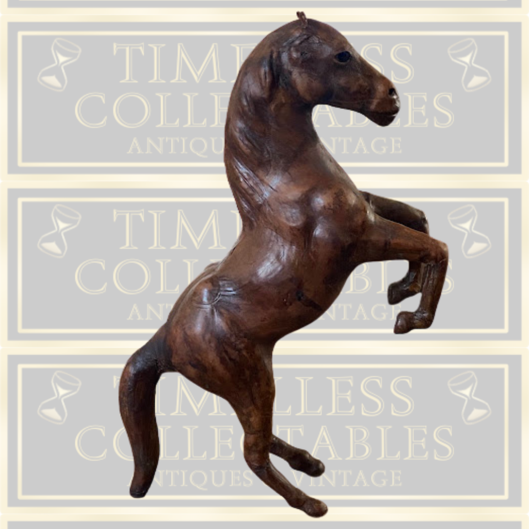 Vintage Handmade Large Leather Rearing Horse