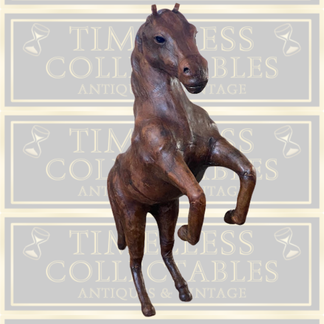 Vintage Handmade Large Leather Rearing Horse