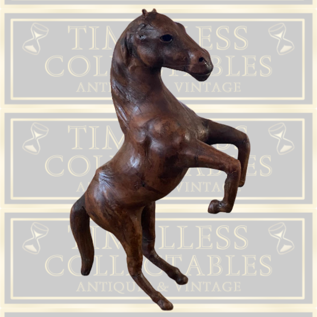 Vintage Handmade Large Leather Rearing Horse