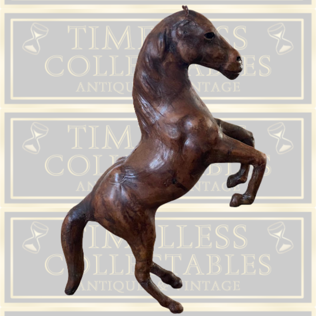 Vintage Handmade Large Leather Rearing Horse