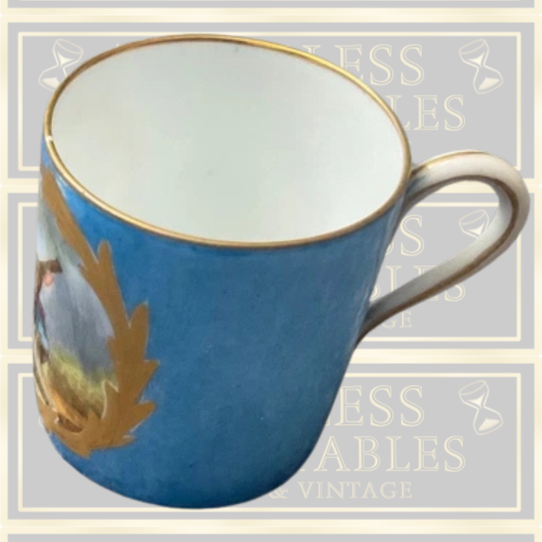 Antique Sevres Small Hand Painted Porcelain Cobalt & Gilt Cup