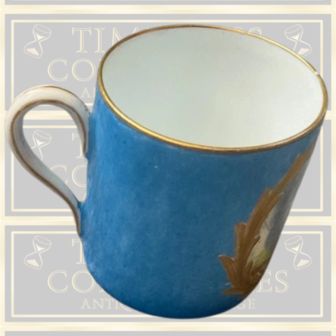 Antique Sevres Small Hand Painted Porcelain Cobalt & Gilt Cup