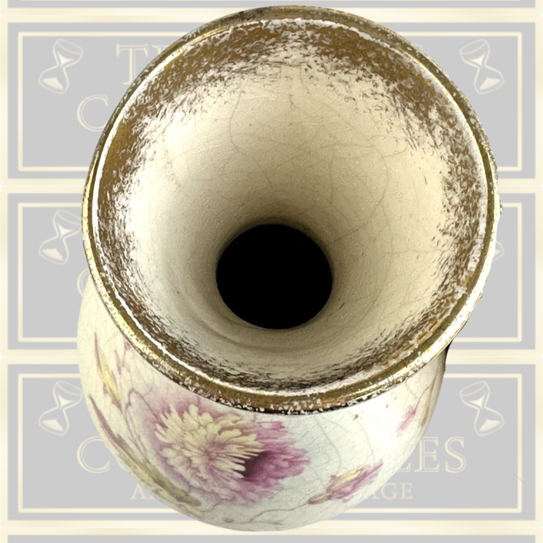 Antique Pair Hand Painted Floral Bud Vases