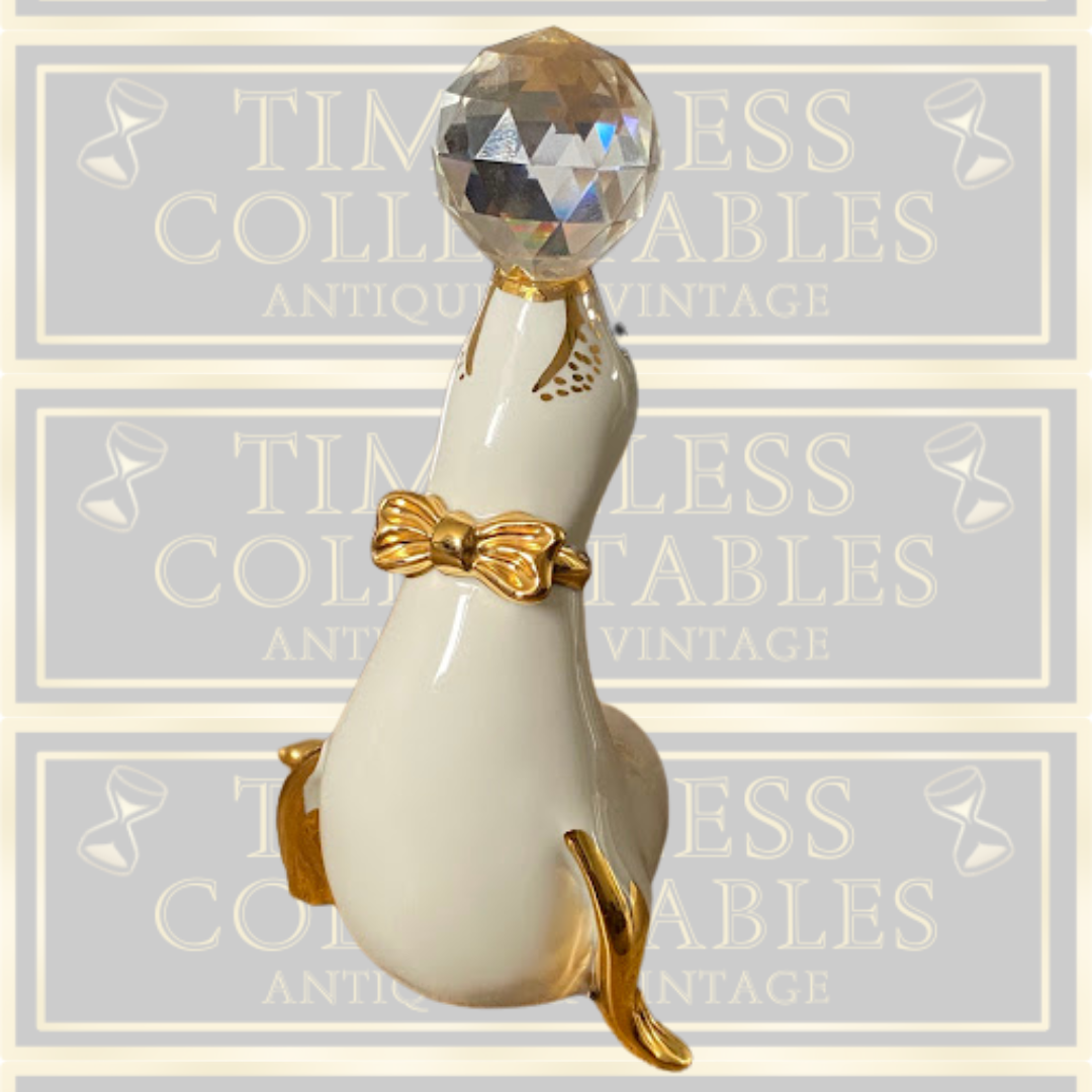 Vintage Capodimonte White Porcelain Seal Swarovski Crystal Ball.