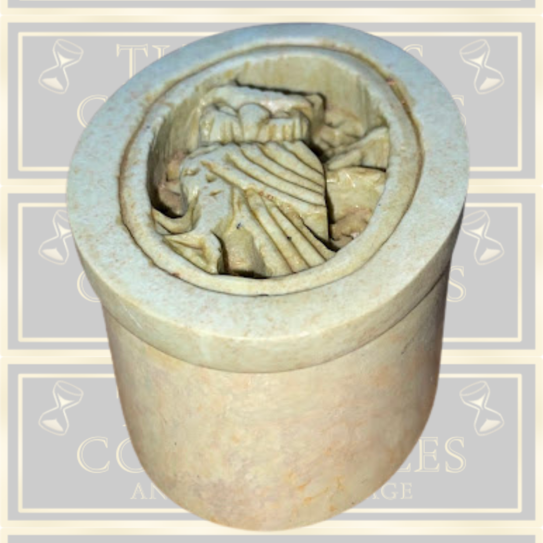 Vintage Carved Stone Owl Trinket Box