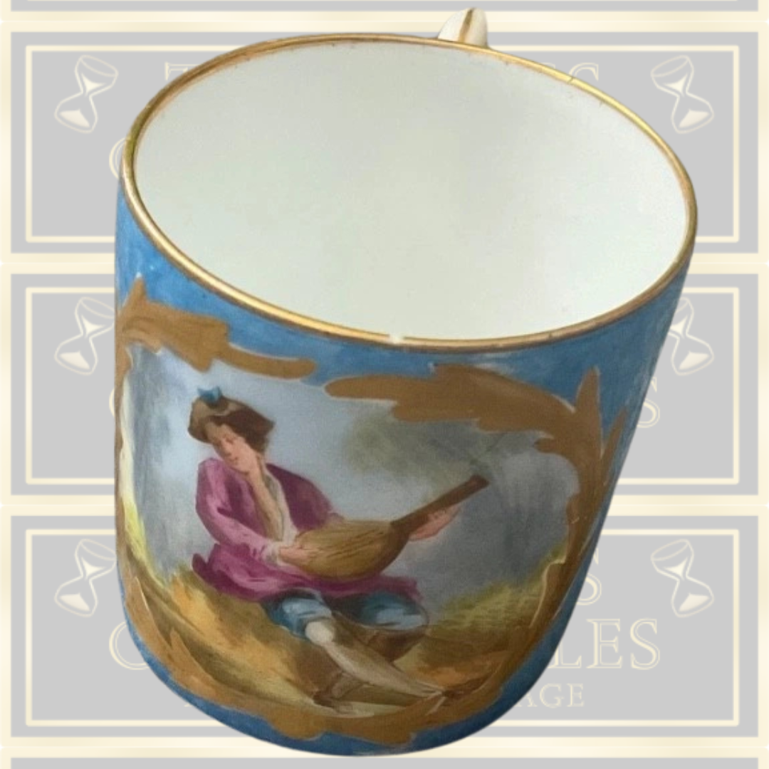 Antique Sevres Small Hand Painted Porcelain Cobalt & Gilt Cup