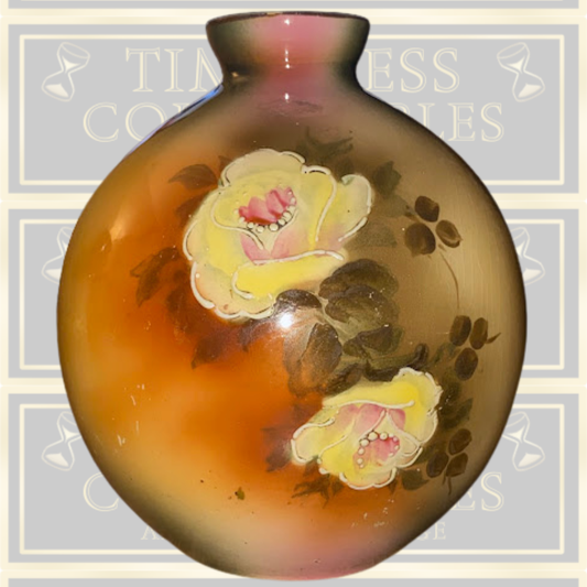 Vintage Art Nouveau Pink Rose Bulbous Porcelain Vase