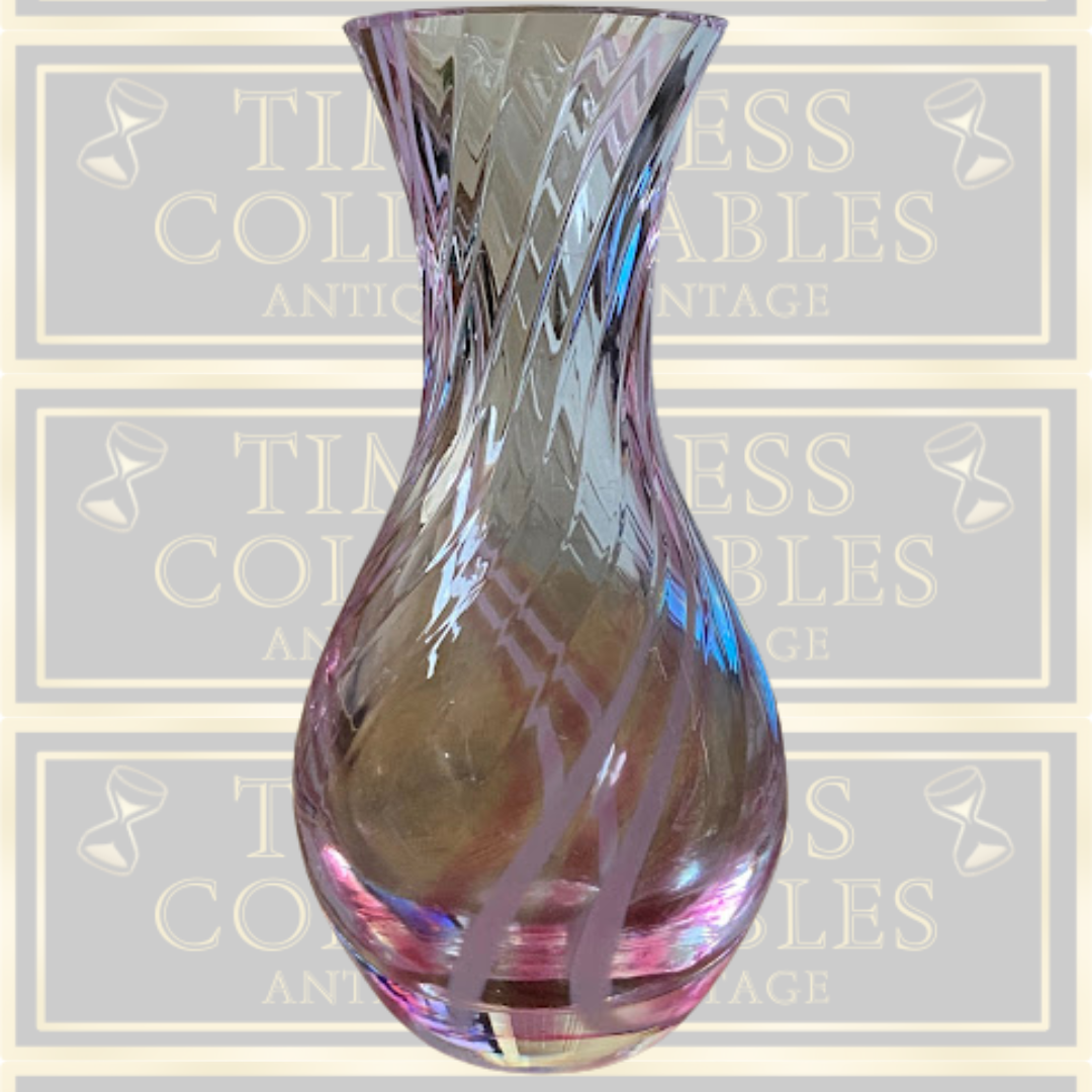 Vintage Caithness Glass "Flamenco" Swirl Pink Clear Glass Vase