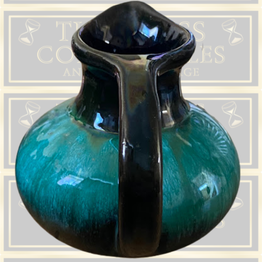Blue Mountain Pottery Pitcher Green Black Iridescent Drip Glaze