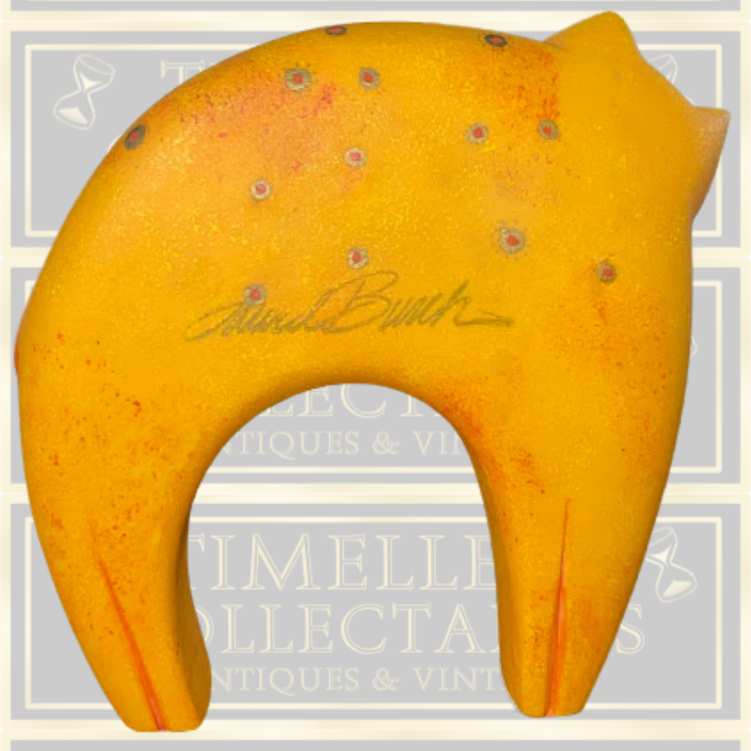 Vintage Laurel Burch Orange Flowering Feline Arched Cat