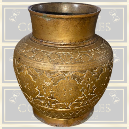 Vintage Bronze/Brass engraved Floral Vessel