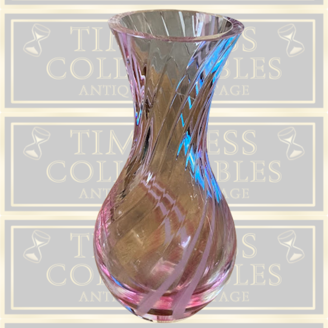 Vintage Caithness Glass "Flamenco" Swirl Pink Clear Glass Vase