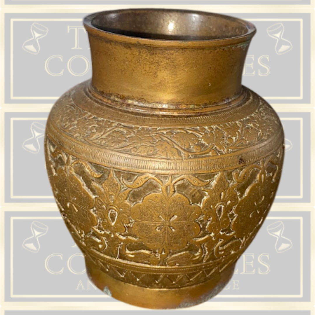 Vintage Bronze/Brass engraved Floral Vessel