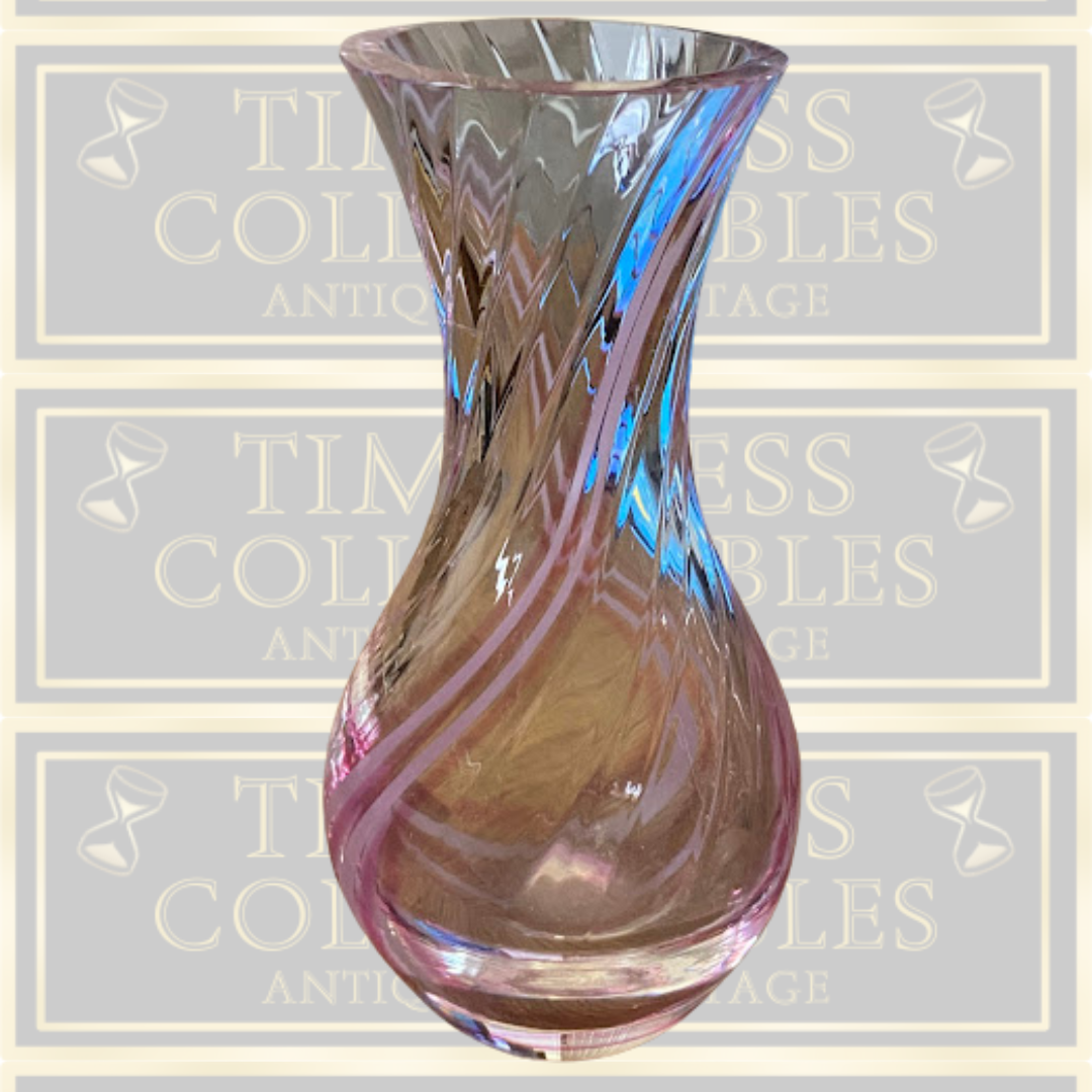 Vintage Caithness Glass "Flamenco" Swirl Pink Clear Glass Vase