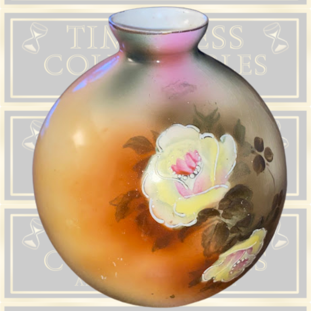 Vintage Art Nouveau Pink Rose Bulbous Porcelain Vase